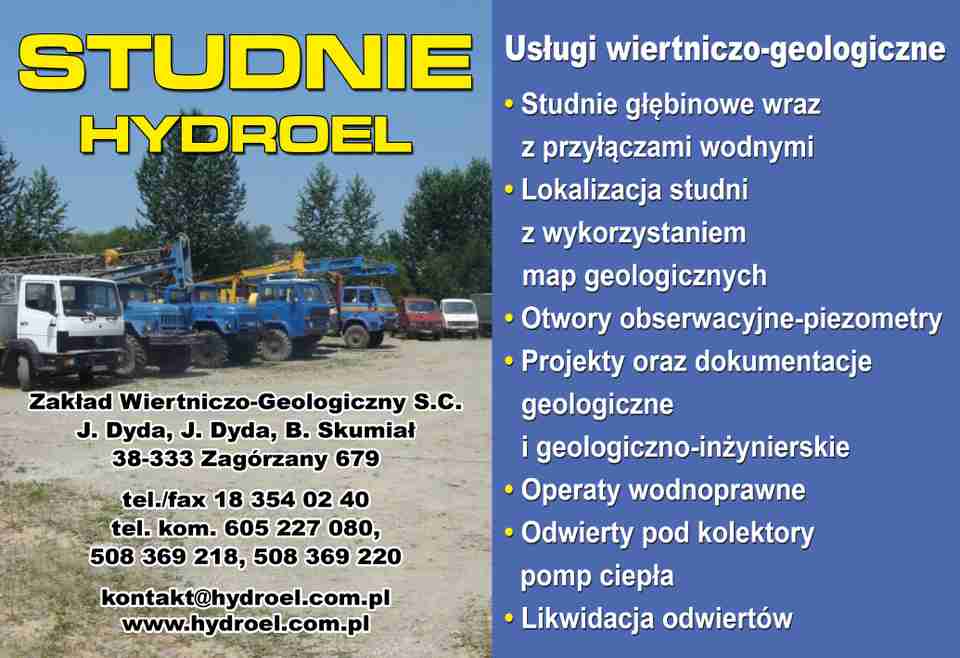 HYDROEL Zakład Wiertniczo-Geologiczny S.C. Janusz Dyda, Bogdan Skumiał - studnie głębinowe GORLICE studnie głębinowe GORLICE